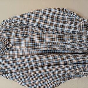Men's Blue and Brown Checkered Shirt